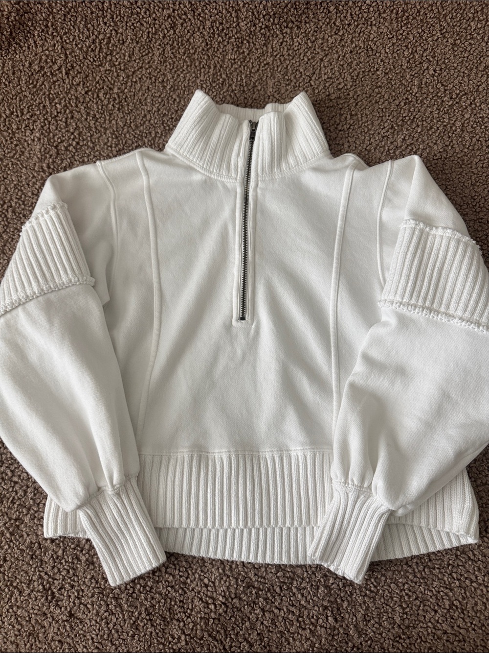 Women's White Half-Zip Funnel Neck Sweater